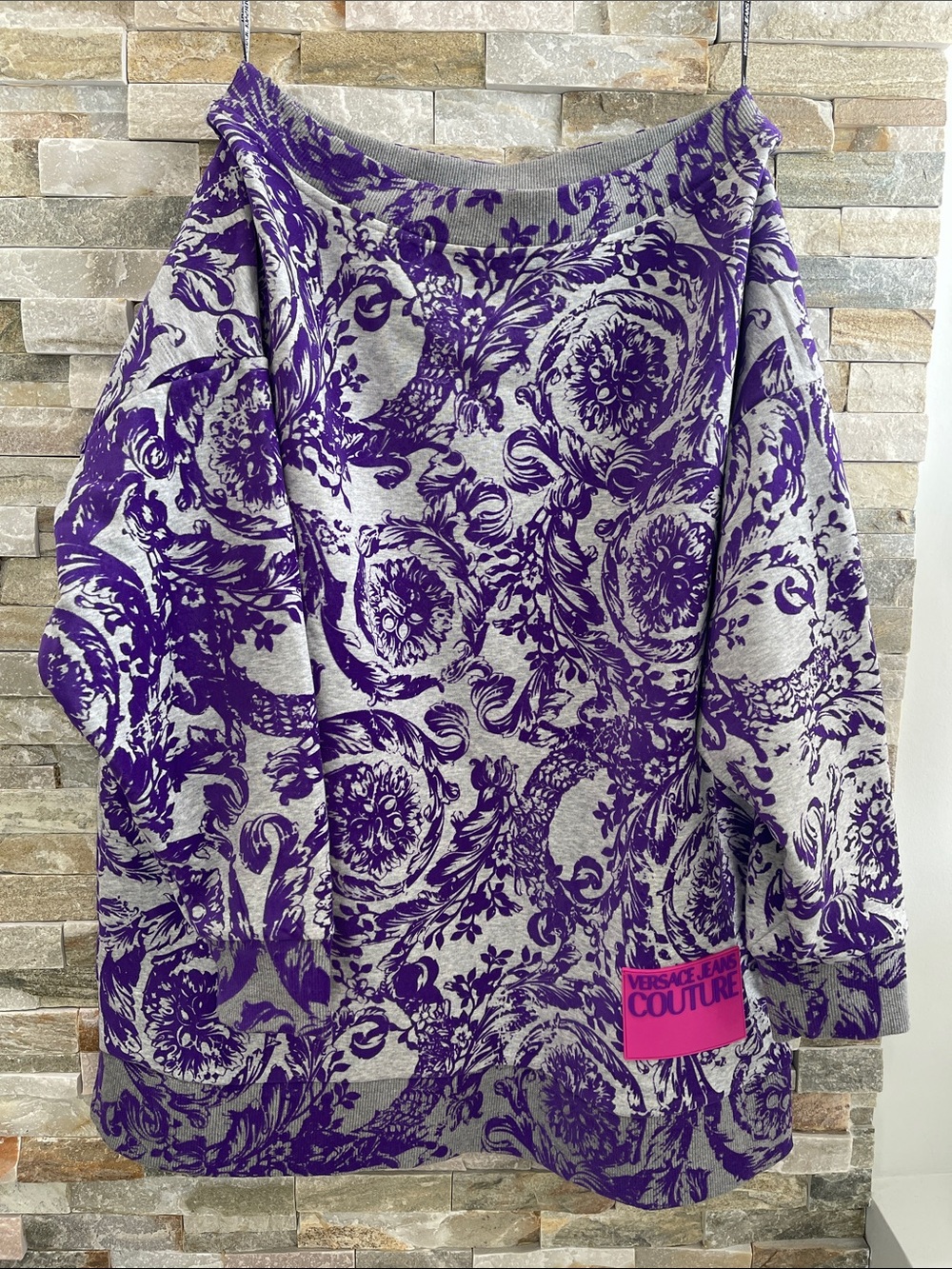 🇨🇦 Versace Jeans Couture Purple and Gray Off-the-Shoulder Sweater